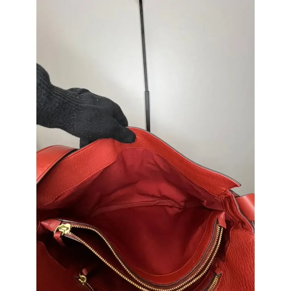 Tory Burch Gemini Link Belted Hobo Red Pebbled Leather Shoulder Bag